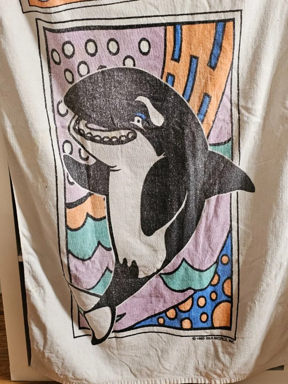 Vintage Rare 90s 1995 Sea World Shamu's Happy Harbor Beach Towel Orca Whale Rare